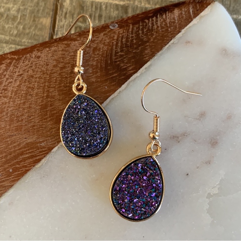 Dark Purple Druzy Earrings